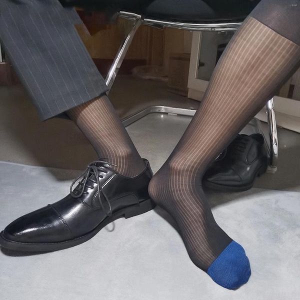 Herrensocken, leichtes Kleid und Hose für Herren, blauer Zehenbereich, transparente Business-Strümpfe, atmungsaktiv, für Männer, sexy Schlauchstrumpf