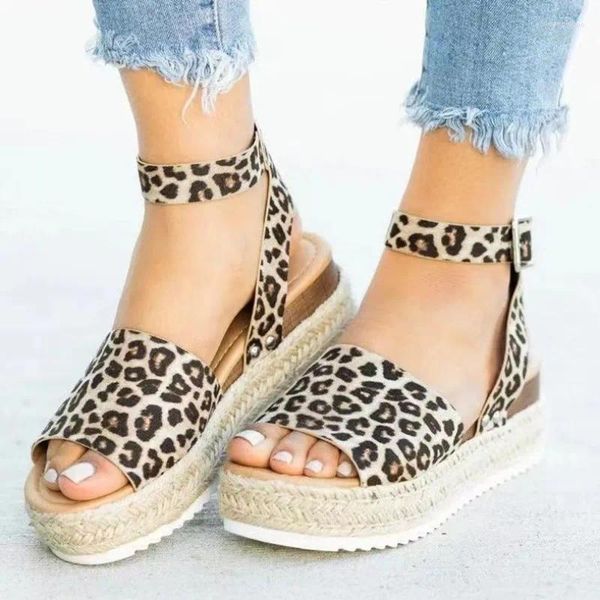 Sapatos de vestido liso para mulheres verão 2024 fivela cinta plataforma sandles mulher sola grossa antiderrapante casual sandalias mujer leopardo impressão 43