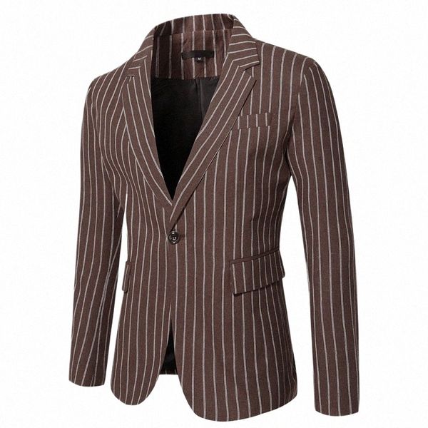 Alta qualidade blazer masculino listra vertical fi elegante high-end simples busin casual festa loja cavalheiro casaco fino 396p #