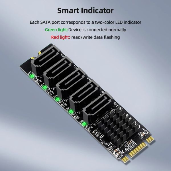Schede M.2 NGFF BKey Scheda di espansione SATA a SATA3 Plug and Play Scheda adattatore M.2 a SATA3.0 Supporto SSD e HDD 5 porte per PC desktop