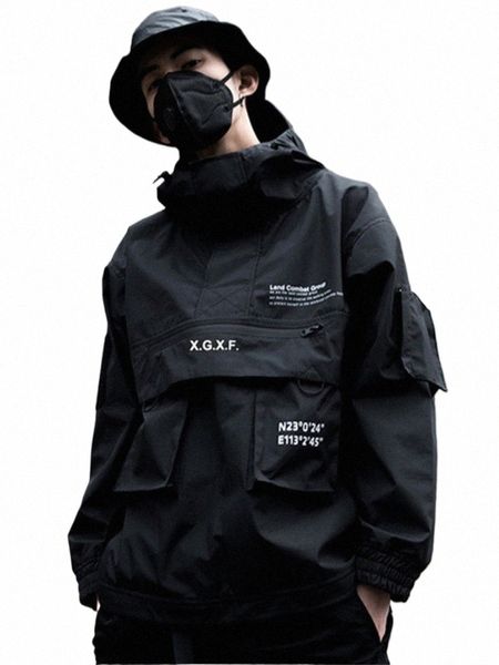 Мужская куртка Techwear High Street Streetwear Черная толстовка с карманом для мужчин и женщин Пара Весна Осень Fi Новый водонепроницаемый мужской топ d7Cn #