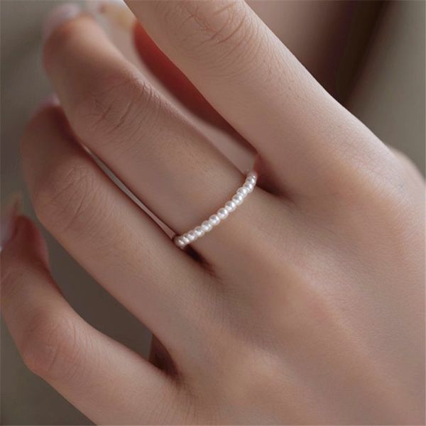 2,2 mm Süßwasserperlenringe für Damen, Designer-Ring aus 925er Sterlingsilber, Damen-Luxusschmuck, lässiger Alltag, Outfit, Reise, Freundin, Geburtstag, Geschenkbox, Größe 5–7