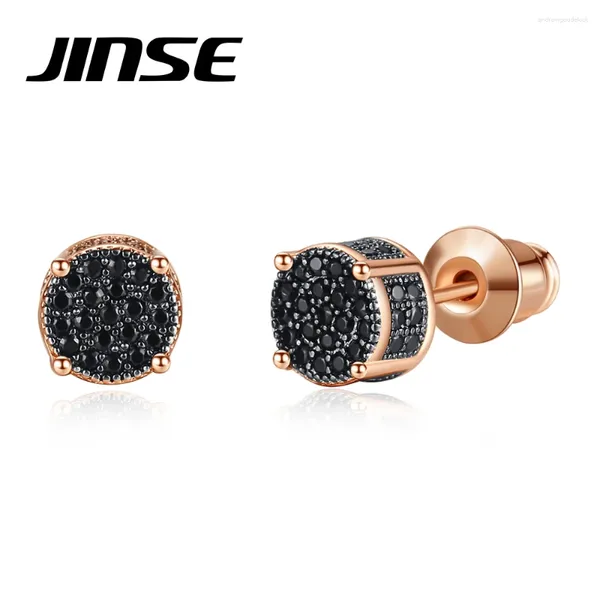 Orecchini a bottone JINSE Nero Classico Cubic Zirconia Fascino Design unico Simbolo della vita Orecchino forato per donna Uomo Moda Gioielli Hip Hop