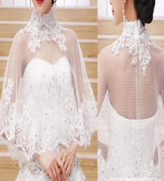 Fabbrica scollo rotondo V indietro maniche a tre quarti in rilievo pizzo da sposa Bolero giacca abito da sposa avvolge8830579