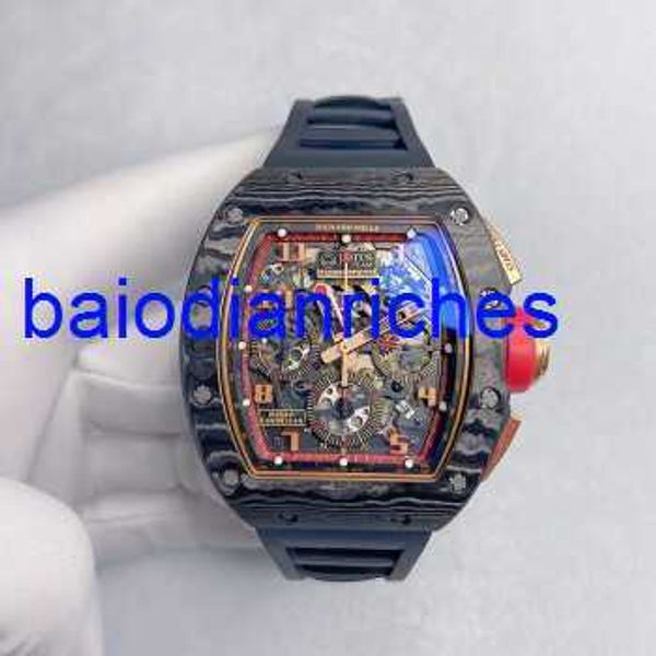 Famoso orologio Richardmills Orologi di lusso Cassa in carbonio forgiato nero Rm011 Ntpt Lotus Racing Edizione limitata Orologio meccanico automatico laterale in oro rosa da uomo FNWR