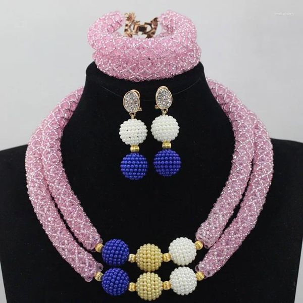 Halskette-Ohrringe-Set, exklusiver Baby-Rosa-afrikanischer Damen-Schmuck, Party-Anlass, Perlen für Mode, ABL812