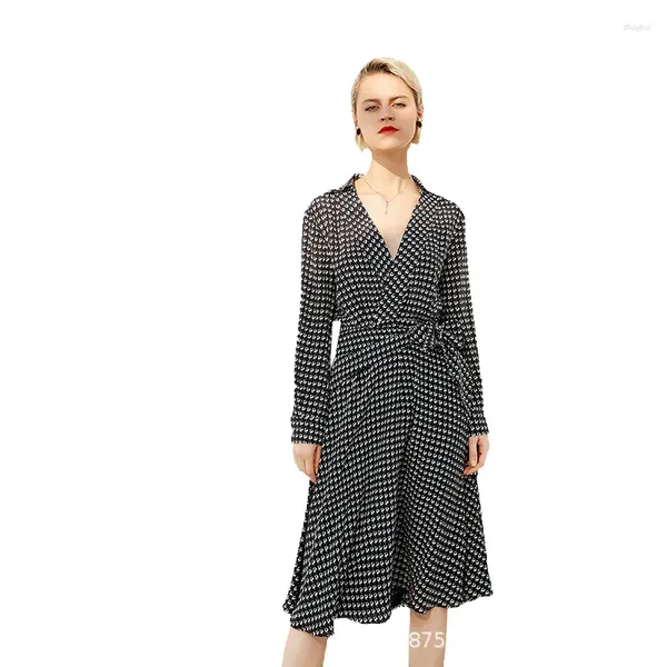 Partykleider Damen Schwarz Polka Dot Seide 23 Frühling Sommer Damen Natürliche Lange Luxuskleidung Sexy Strand Büro Arbeit Tägliches Kleid