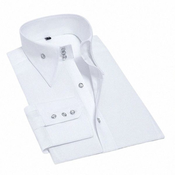 Camisa clássica Dr para homens Crystal Rhineste Buckle LG Sleeve Slim Fit Coreano Fi Busin Casual White Formale Camisas C6jT #