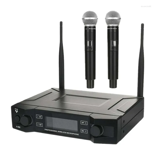 Microfoni Microfono wireless doppio portatile Microfono VHF a 2 canali Sistema KTV Karaoke Spina UE