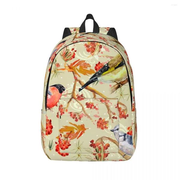 Mochila Estudante Bolsa Aquarela Pássaros Pai-Filho Leve Casal Laptop