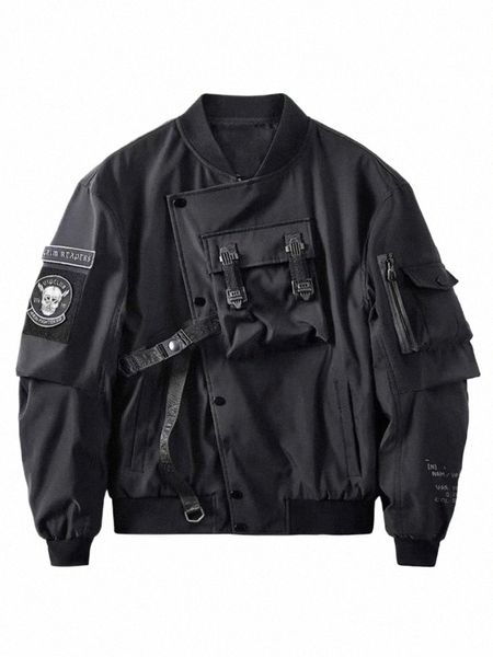 Dio della Morte Bomber Giacca Tasca sul petto Techwear Uomo Punk Hip Hop Tattico Streetwear Nero Varsity Giacche Oversize MA1 Cappotti 20dN #