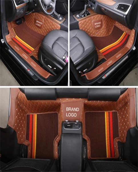 Tapete de piso de carro personalizado, couro à prova d'água, material ecológico, específico para carro, camadas duplas, conjunto completo de tapete com bordas, logotipo 6000869