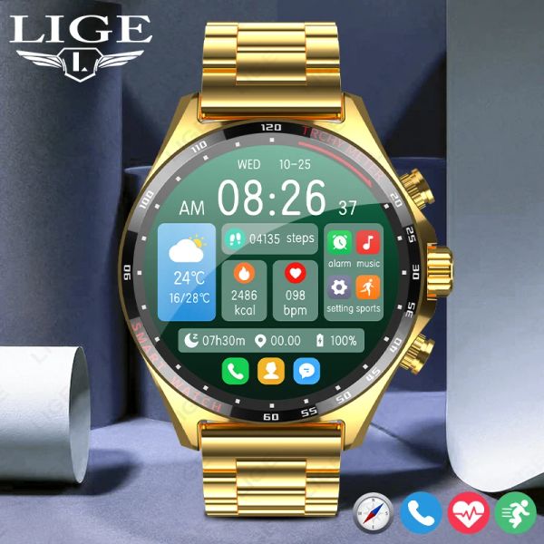 Uhren LIGE Gold Smart Watch Herren Smartwatch Bluetooth Anruf Digitaluhren für iOS Apple iPhone und Android Xiaomi HUAWEI Samsung Phone