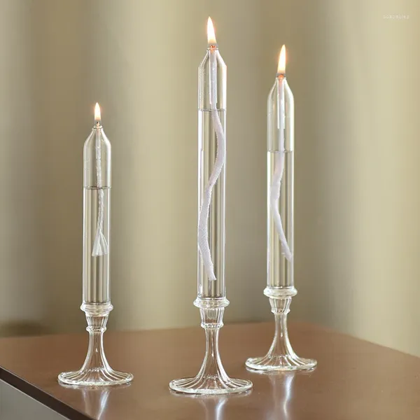 Portacandele Candeliere in vetro trasparente Lampada a olio Portacandele a forma di lume di candela Decorazioni per matrimoni Tavolo da pranzo Ornamenti artigianali