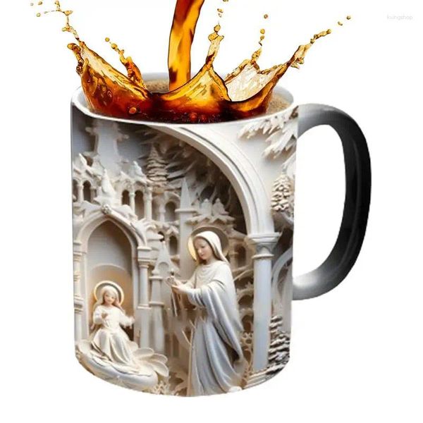 Tazze Tazza da caffè Natività 3D che cambia colore Scena cristiana Divertente per adulti con tè al latte