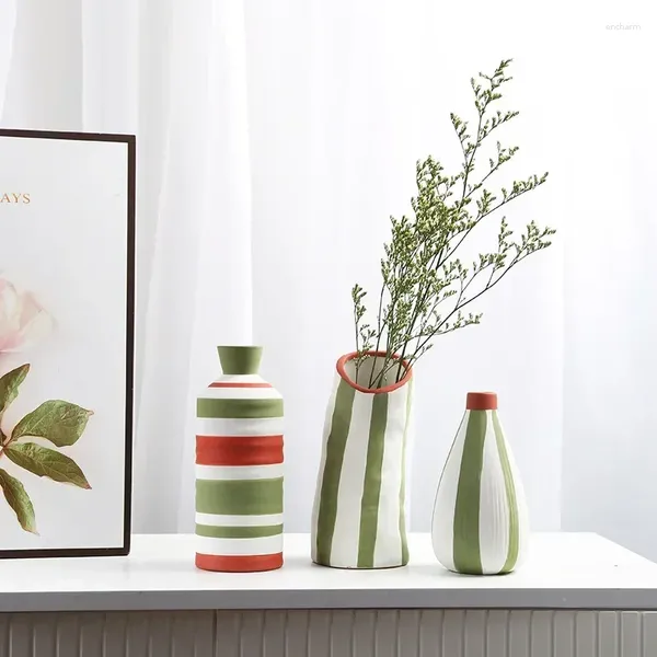 Вазы в европейском стиле, керамическая ваза для цветов с ручной росписью, современная скандинавская геометрическая линия, модель дома, настольные украшения для комнаты