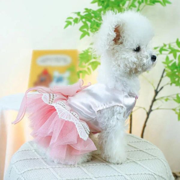 Vestido de animal de estimação de vestuário de cão com strass encantador arco decoração princesa elegante malha emenda casamento