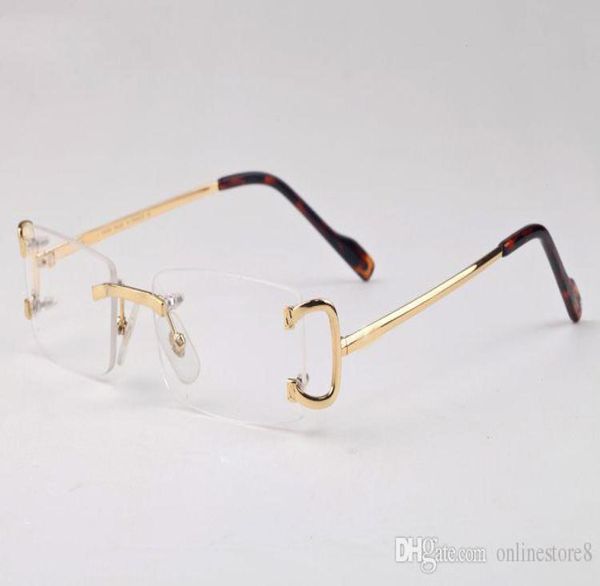 Mode Männer Big Buffalo Horn Gläser Frauen Rahmen Randlose Sonnenbrille Gold Metall Beine Brillen Blau Klar Braun Rot Objektiv oculos Gafa1523876