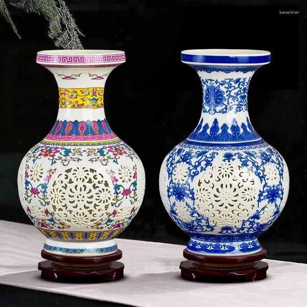 Vasi Creativo Vaso in ceramica cavo Contenitore per fiori secchi Contenitore per decorazioni di nozze in porcellana blu e bianca Regalo artigianale