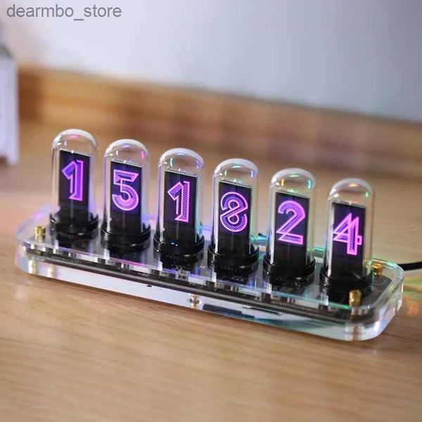 Настольные настольные часы Псевдо Nixie Tube Настольные часы Креативные компьютерные настольные украшения RGB Цифровые настольные часы с подсветкой Аксессуары для домашнего декора24327