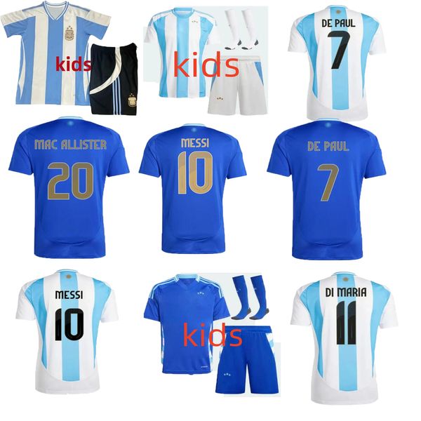 2024 25 Argentina crianças camisa de futebol # 10 MESSIS Home LO CELSO DE PAUL AGUERO DI MARIA Camisa Away L.MARTINEZ TAGLIAFICO KUN AGUERO Uniforme de futebol