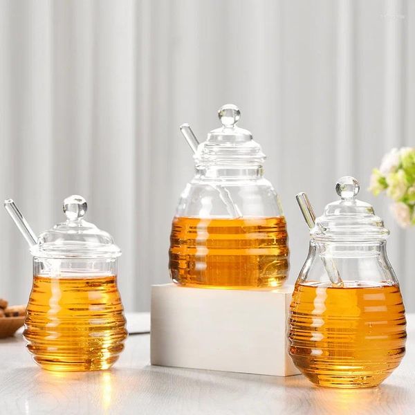 Bottiglie di stoccaggio Vaso di miele in vetro con barattoli di mestolo Barattoli di vetro Regali di ritorno per feste Alto borosilicato