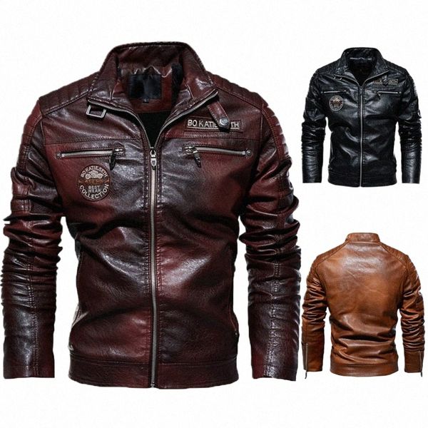 Neue Männer Herbst und Winter Männer Hohe Qualität FI Mantel PU Leder Jacke Motorrad Stil Casual Jacken Schwarz Warme Mantel h0J5 #