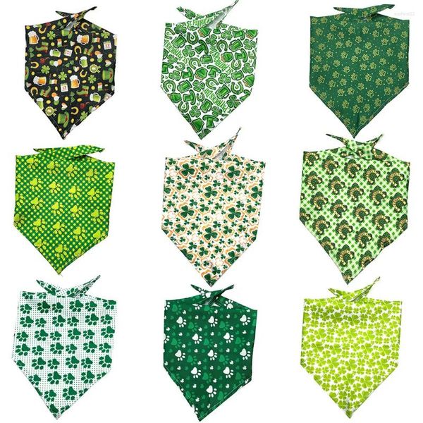 Abbigliamento per cani 30/50pcs St Patrick's Day Bandanas Clover Accessori Green Stile Scarf Piccolo Cucciolo