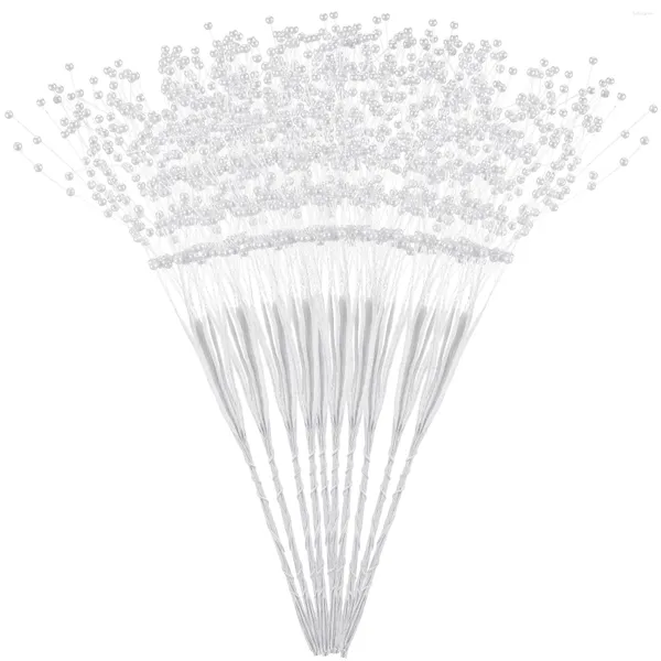 Flores decorativas 100 Pcs Nupcial Pérola Suprimentos Flor Artificial Decoração de Casamento ABS Stick Bouquet