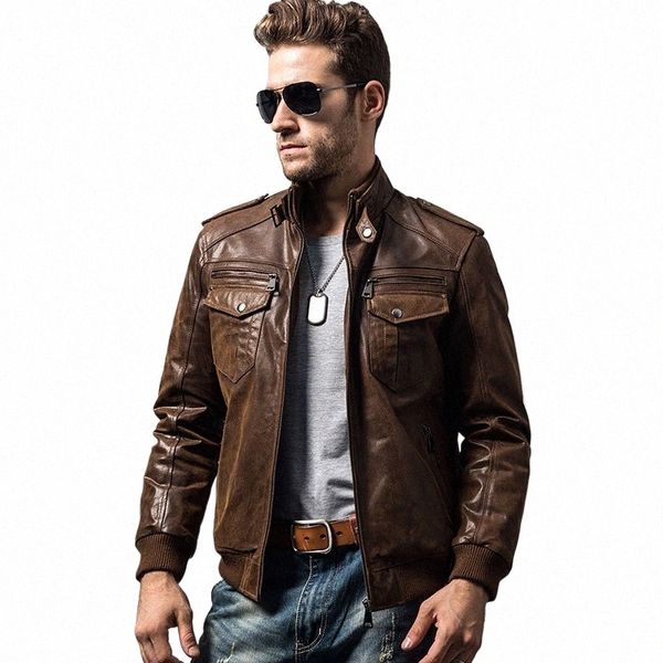 Pele de porco masculina motocicleta jaqueta de couro real estofamento cott inverno m casaco masculino jaqueta de couro genuíno 65bI #