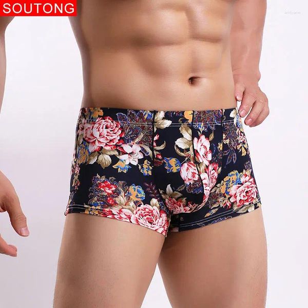 Mutande Intimo Uomo Boxer Pantaloncini Stampa Seta Ghiaccio Trasparente Liscio Traspirante U Convesso Design Cueca Boxer Sexy