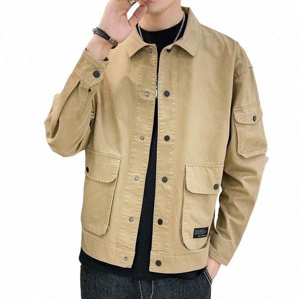 Herren Bomberjacke Freizeitkleidung Koreanische Fi Safari Style Jacke Multi-Tasche 2020 Neue Herren Herbstkleidung Übergroßer Mantel N86J #