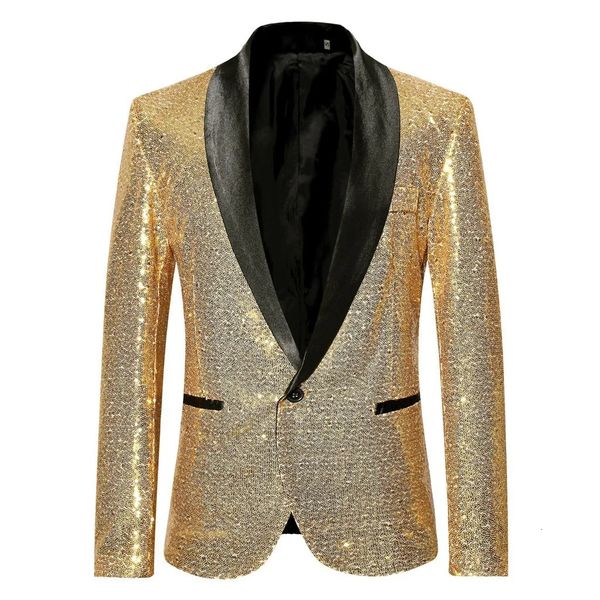 Blazer da uomo in oro lucido Giacche con paillettes Elegante DJ Club Laurea Completo completo Blazer Stage Party Wedding Outwear Blazer Vestiti 240313