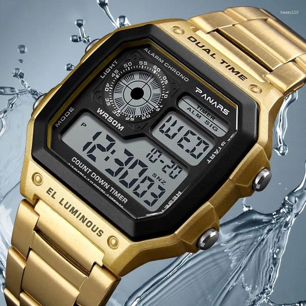 Armbanduhren Professionelle Digitale Uhren Mode Männliche Uhr Rose Gold Sport Männer 50M Wasserdicht Militär Wecker Retro Quadrat