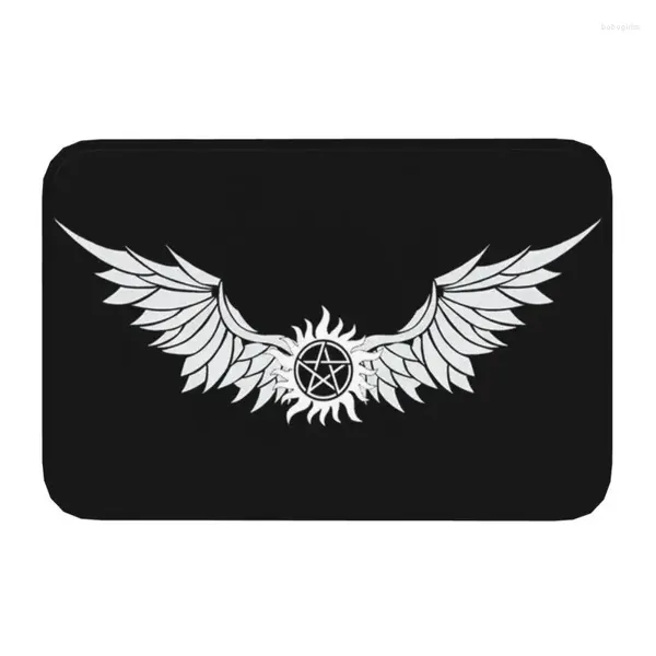 Carpetes Supernatural Lúcifer Wings Logotipo capacho não deslize o banheiro da cozinha da garagem da garagem da porta do piso de entrada do piso