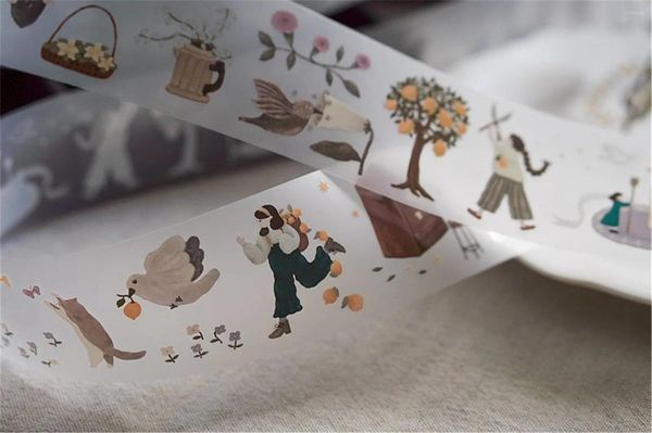 Geschenkpapier, 1 Schleife, Efeu, Schnee, Vintage-Baum, Bauernhof, Wald, Mädchen, Washi-PET-Klebeband für Kartenherstellung, DIY, Scrapbooking, Plan, dekorativer Aufkleber