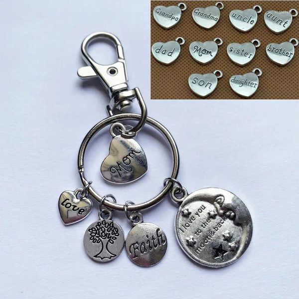 Anahtarlıklar Seni Ay ve Arka Ağacı Yaşam Charm Keychain Anne / Kızı / Büyükbaba / Amca / Büyükanne