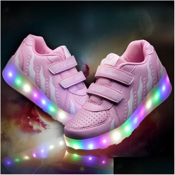 Inline-Rollschuhe Deformation Skate-Schuhe für Kinder Zweireihige Herren-beiläufige Turnschuhe LED-Jungen-Mädchen-USB-Lade-Drop-Lieferung Spor Dhgyw