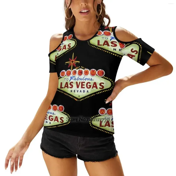 Damen-T-Shirts Las Vegas Willkommensschild Damen-T-Shirt Frühling und Sommer bedrucktes Pullover-Oberteil Nevada To