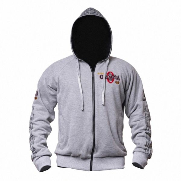 Neue OLYMPIA Männer Turnhallen Hoodies Turnhallen Fitn Bodybuilding Sweatshirt Pullover Sportswear Männliche Workout Mit Kapuze Jacke Kleidung c62l #