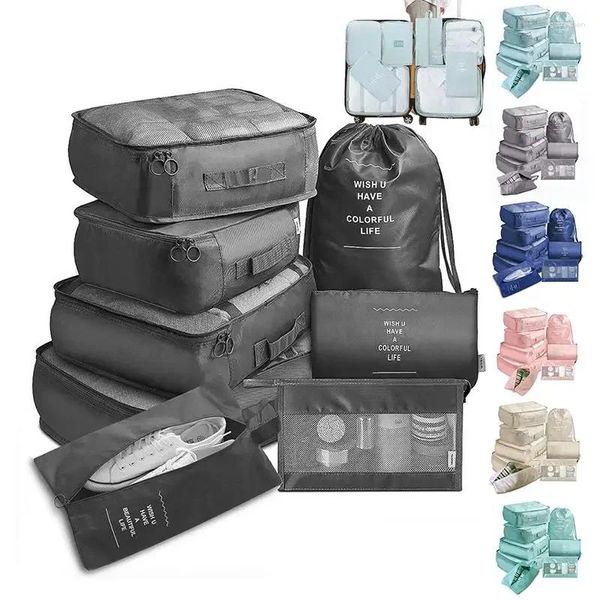 Borse portaoggetti Set da 8 pezzi Borsa divisoria per bagagli Abiti da viaggio Intimo Scarpe Organizer Cubo da imballaggio