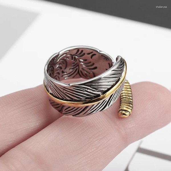 Cluster Ringe Klassische Mode Einfache Kupfer Feder Offenen Ring Für Männer Frauen Punk Street Party Schmuck Zubehör Geschenk