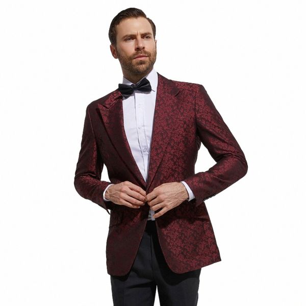 Vermelho escuro Jacquard Custom Prom Suit Jacket Fi Blazer Slim Fit Tailor Made Wedding Suit Jacket Veste Homme Costume Sur Mesure o4Wj #