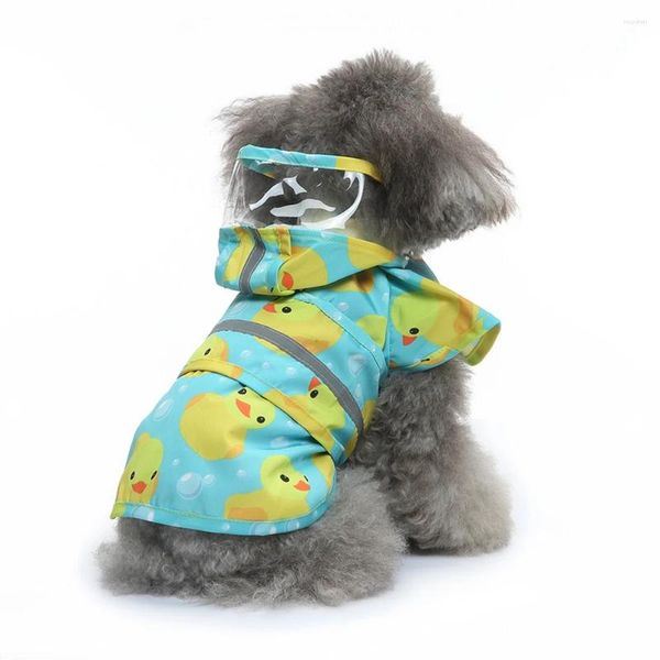 Cão vestuário pet capa de chuva ajustável para pequenos cães grandes gatos com tira reflexiva design azul confortável chuva slicker