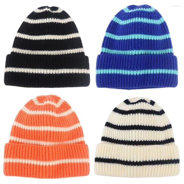 Береты 2024, модная полосатая вязаная шапка-бини для детей, эластичная ветрозащитная теплая шапка для мальчиков и девочек, осенне-зимние шапки, детский рождественский подарок