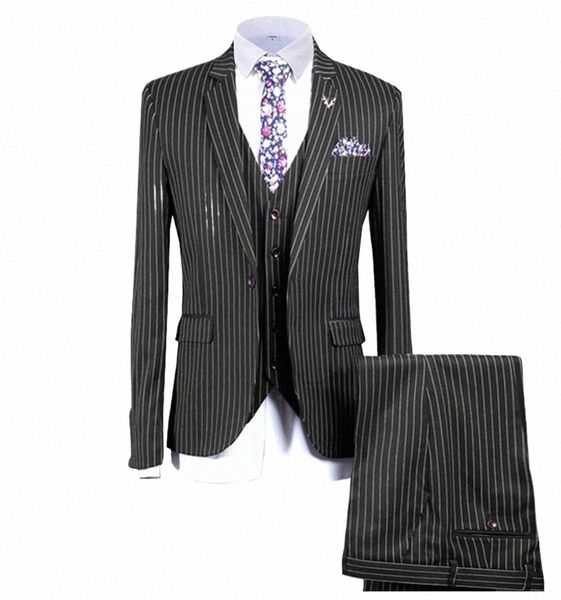 2020 novo terno listrado masculino de três peças fino ajuste formal bussin notch lapela smoking melhores homens para weddingblazer + colete + calças 98kb #