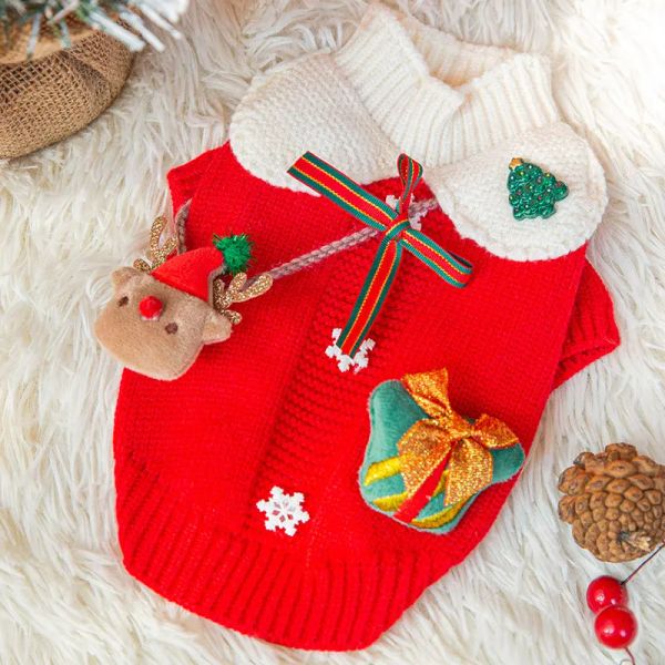 Sweaters Pet Örgü Süveter Sonbahar Kış Orta Küçük Köpek Giysileri Sıcak Yün Sevimli Noel Süslemeleri Yavru Köpek Yavru Tatlı Yokluk