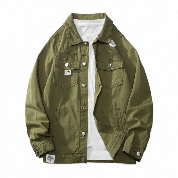 Sonbahar Ordu Yeşil Yama Denim Ceketler W Pamuk Jaqueta Jeans Siyah Safari Tarzı Sıradan Gevşek Chaquetas Hombre Maskulina Katlar C584#