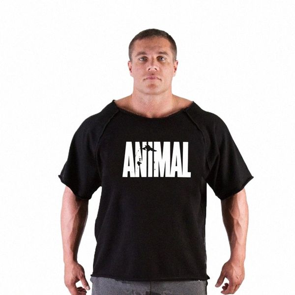 Animal New Men Manga Curta Cott t-shirt Verão Casual Fi Gym Fitn Musculação T shirt Masculino Solto Tees Tops Roupas C4rM #