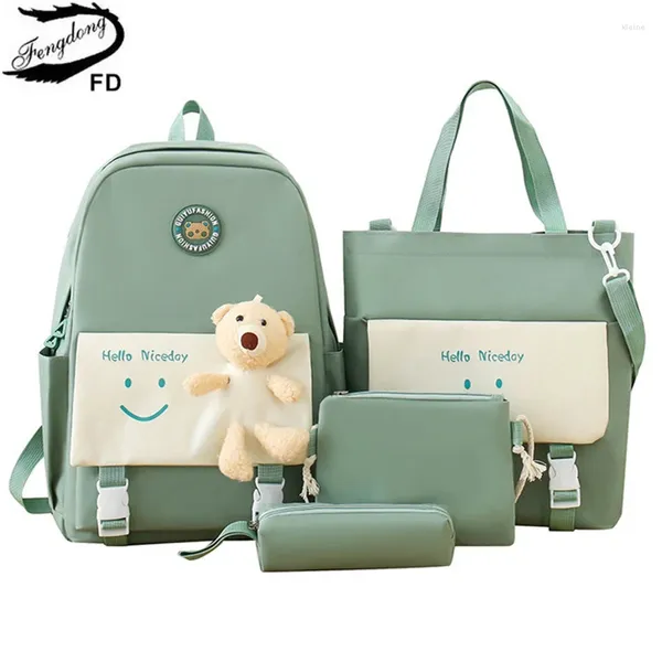 Sacos escolares Fengdong mochila elementar para meninas bonito estilo coreano crianças kawaii saco de livro verde